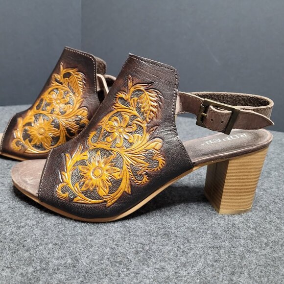 ROPER Mika Floral Leather Peep Toe Shootie Pumps Sandal Sz 10 - Picture 4 of 15